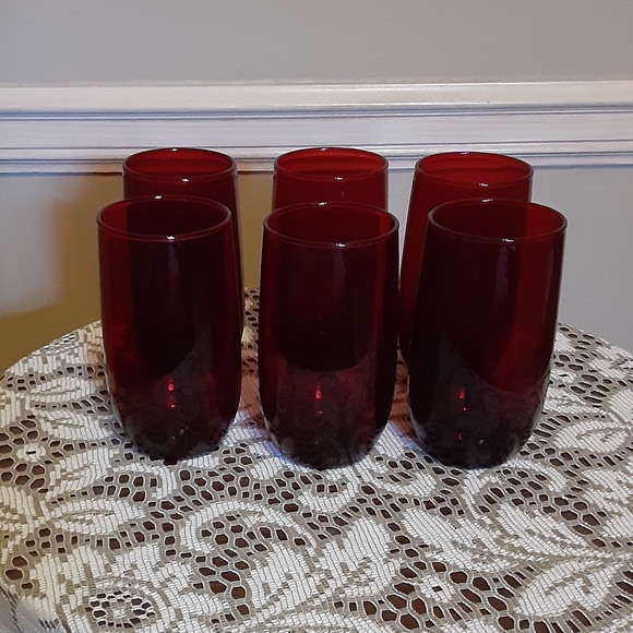 Six Ruby Red Juice Glasses